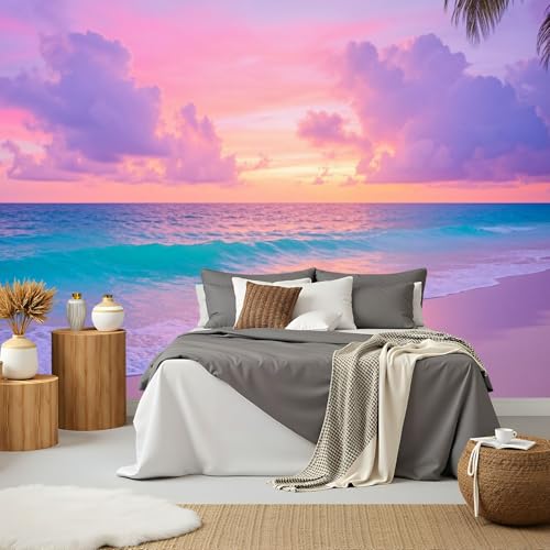 Canvas Wall Mural Pink Sunset Ocean Sky Sunset Soft Clouds