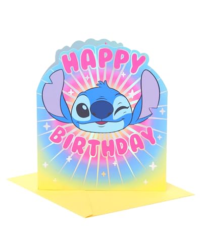 UK Greetings | Disney Lilo & Stitch Birthday Card | Happy Birthday Gifts | Her/Him | Stitchs Face Design | With Envelope | 18.4 x 15.9 cm