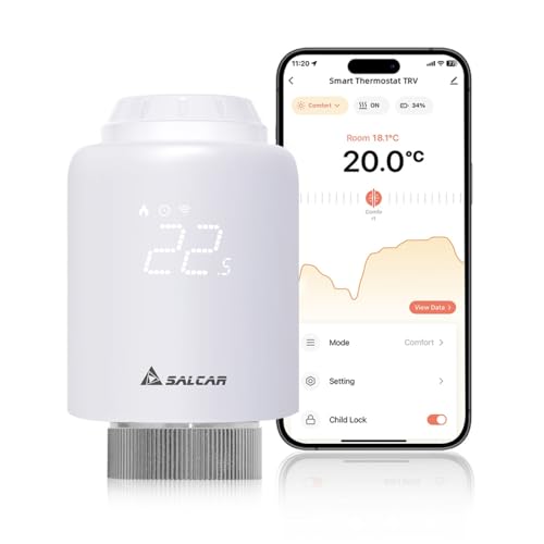 SALCAR Smartes Heizkörperthermostat WiFi TRV603 Thermostat Heizung Kompatibel mit Amazon Alexa & Google Assistant Programmierbar Heizungsthermostat Tuya Smartes Heizkörper kein Gateway erforderlich