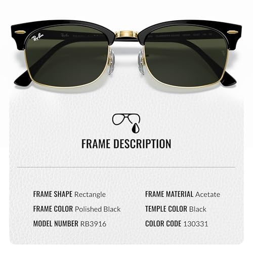 Ray-Ban RB3916 CLUBMASTER SQUARE LEGEND GOLD Rectangle Shaped Sunglasses for Men & Women with Official RAYBAN Eyewear Kit3