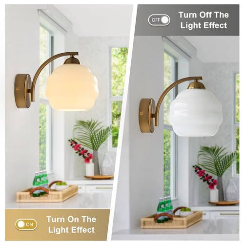 Image of White and Gold Bathroom Vanity Light Brass Wall Sconce Modern Globe Wall Sconce Mid Century Vanity Light Bedroom Wall Lamp Hallway Stairwell Wall Light Fixtures