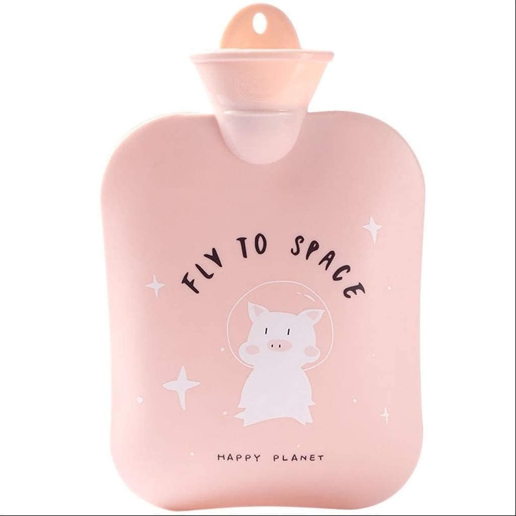 SKUZA Hot Water Bottle, Water Injection Hot Water Bottle with Plush Cover Explosion Proof Cartoon Hot Water Bag Portable Hand Warmer Pocket Gift for Girls (Color : Pink) (Color : Pink)