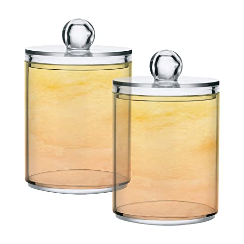 Watercolor Yellow Orange Qtip Dispenser Apothecary Jars Bathroom Qtip Holder Storage Canister Plastic Jar 10 Oz for Cotton Ball Swab Round Pads Floss 2pcs