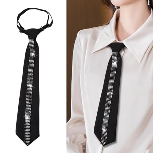 Elegant Women's Adjustable Pre Tied Black Necktie with Rhinestones Embellishments for Formal Event and Casual Wear2