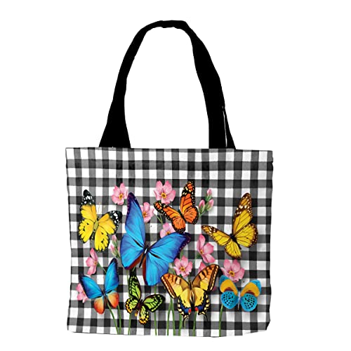 Briarwood Lane Spring Tote 15" x 14" x 7" Checkered Butterflies For Spring Tote