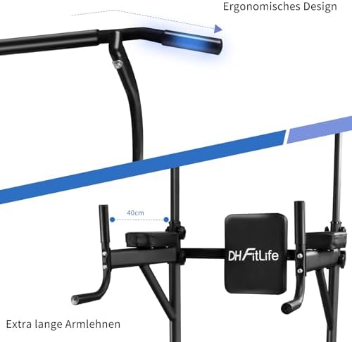 Bild 2 - DH FitLife Power Tower Dip Station | Sport Geräte mit Klimmzugstange, Dip Barren u. Rückentrainer | Kraftstation Kraftturm | Fitness Station | Power Rack for Home Gym | Krafttraining für Zuhause