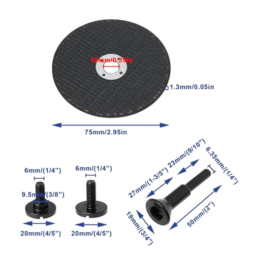 AS Axis Spindleon 1 Satz 75-mm-Montagedorne mit 1/4-Zoll-Trennscheiben für Stabschleifer Und Winkelschleifer
