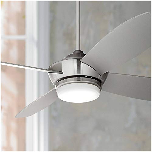 52" Veridian Modern Ceiling Fan with Light LED Dimmable Remote Control Brushed Nickel