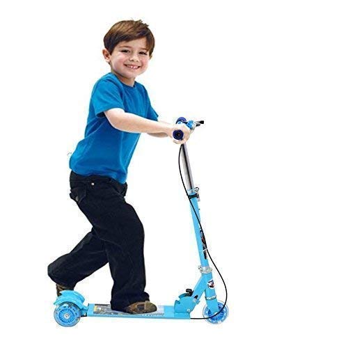 RAJIPOEnterprise Kids 3 Wheel Foldable Scooter Cycle with Height Adjustment Handle Size & Led Light on WheelBreak and Super Bell for Boys and Girls Scooty Scooter Toy - Blue