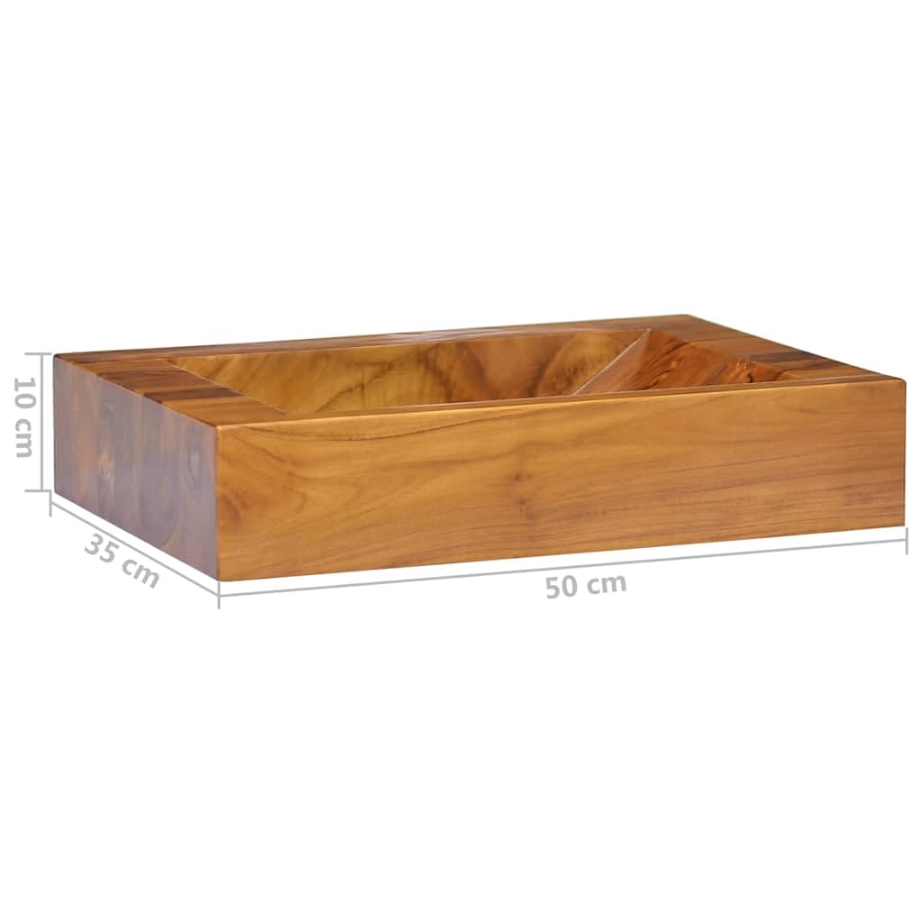 Umywalka z litego drewna tekowego 50 x 35 x 10 cm z otworem odpływowym