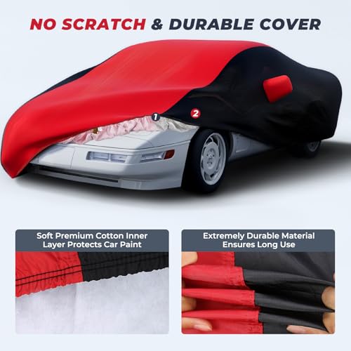 Image of KAKIT Waterproof Car Cover Custom Fit for 1984-1996 C4 Stingray, UV Resistant Fade-Proof Cover for Chevy Corvette, Indoor & Outdoor Use (Red & Black Combo)