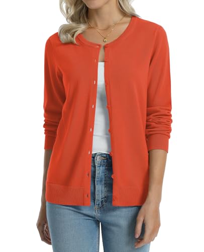 Image of QUALFORT Women's 100% Cotton Lightweight Cardigans Long Sleeve Knitted Button Down Sweater