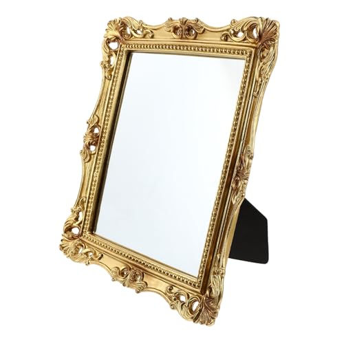 Miroir vintage en résine dorée style rétro sculpté pour maquillage - 2