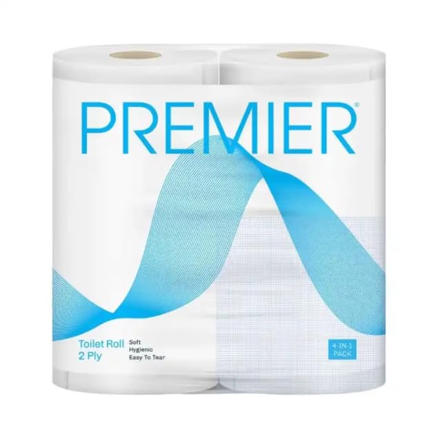 Image of Premier Toilet Tissue Paper Rolls (1280 Pulls) | 2-Ply Soft and Highly Absorbent | 320 Pulls x 4 Rolls | Biodegradable | Clog Free | Flushable | Easy to Tear | Family Pack (4in1) Toilet Paper Roll