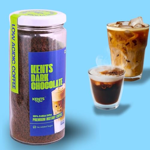 Image of Kents Coffee Dark Chocolate Instant Coffee | 100% Arabica with Natural Flavour | No Added Sugar & LOW ACIDIC COFFEE | Rich Mocha Taste | Perfect for Hot Mocha & Iced Choco-Latte | 100g Jar