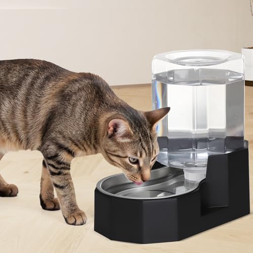 Sfozstra Gravity Water Bowl Dispenser : Automatic 5L Black Cat Stainless Steel Feeder Without Filters for Pets Indoor/Outdoor by Owners - Image 6