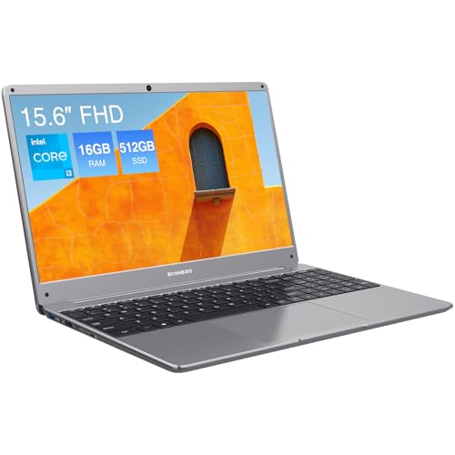 ECOHERO Laptop Computer, 15.6-inch FHD Display, 16GB RAM, 512GB SSD, Intel Core i3 Processor, Notebook for Students, 2.4G/5G WiFi, Ethernet RJ45, Numeric Keypad, USB-A, HD&MI