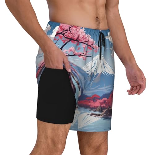 Japan Mount Fuji Landscape Men's Soft Double Swim Shorts, Lounge Swiming Shorts Pants Breathable Summer3