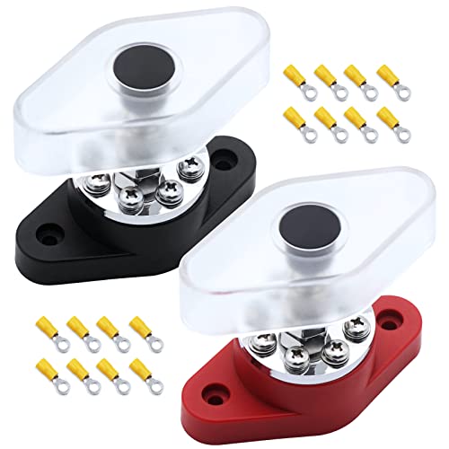 Amomd 2Pcs 300A Heavy Duty Bus Bar M10 Terminal Block Stud 8X#8-32 Screws For Positive Negative Battery Power Junction Post Buss Bar Kit In Red And Black #TOP8