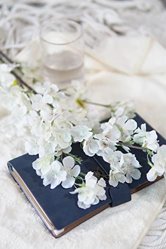 Kainonnan 4Pcs Artificial Cherry Blossom Flowers 43 Inch Long Stem Cherry Blossom Decor Fake Flower For Home Wedding Outdoor Decoration (White) #TOP2