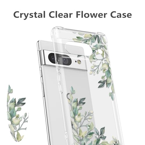 RALEAVO Compatible with Google Pixel 8 Clear Floral Case Girly Soft Slim Bumper Case with Flower Pattern for Pixel 8-Leaf Pattern - Image 4