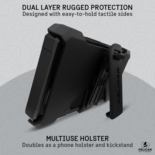 Image of Pelican Shield Brushed Aluminum iPhone 15 Case - MagSafe Phone Case - Black | Magnetic Phone Case with 21ft Military Grade Drop Protection - Phone Cover with Belt Clip Holster Kickstand for iPhone 15