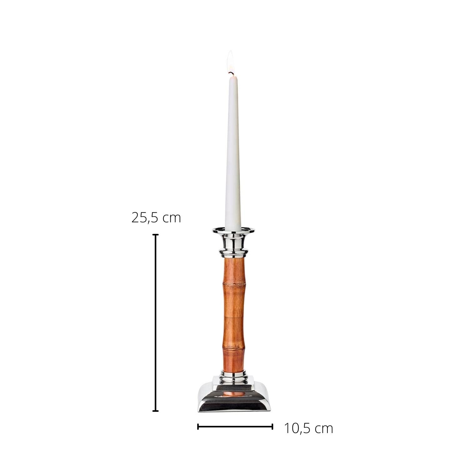 EDZARD Candelabro Holm (Ø 10 cm, H 24 cm) in bambù e acciaio inox, per candele a bastoncino, portacandele
