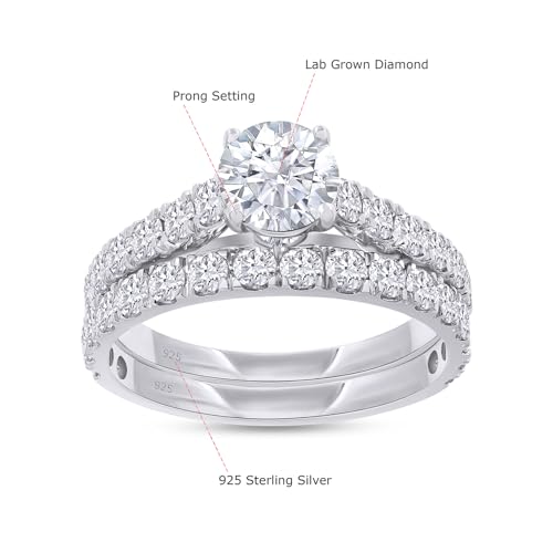 Bridal Ring Set for Women Center 0.60 Ct Round Lab Grown Diamond Engagement Ring with Matching Wedding Band, 2.00 Ctw, 14K Gold Plated 925 Sterling Silver Jewelry Gift for Her2