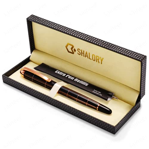 Shalory Rose Gold Gel Ink Rollerball Pen-Geometric Stripe Style Copper Grip Metal Pens In Gift Box With 1 Extra Refill,Valentine's Day Gifts For Women &Men (Black Ink, 0.7Mm Fine Point) #TOP4