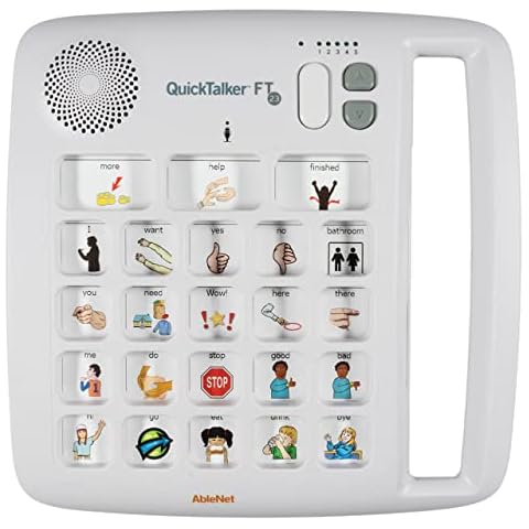 AbleNet QuickTalker 23 - Portable Multi-Message Speech Device with FeatherTouch Technology, 103 Messages, 5 Recording Levels, and Durable Design, AAC Communication Device for Non Verbal Kids & Adults Cover