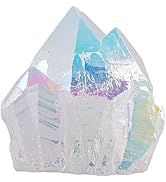 SUNYIK White AB Titanium Coated Rock Quartz Cluster Irregular Crystal Geode Stone Specimen Decor ...