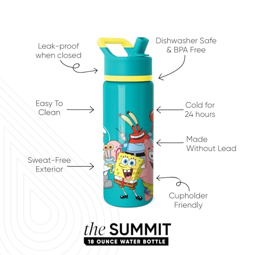 Image of Simple Modern Kids Summit Water Bottle with Straw Lid | SpongeBob 18oz Stainless Steel Cup Insulated Tumbler for Boys, Girls, School | SpongeBob Pals