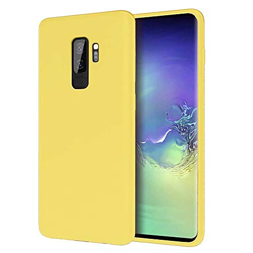 KSHOP Compatible con Funda para Samsung Galaxy S9 Plus/S9+ Silicona Líquida Delgado Protección Suave TPU Gel Case [Tecnología de Cojín de Aire] Anti-Choque Carcasa - Amarillo