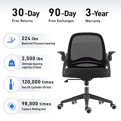 Hbada Office Chair Desk Chair With Flip Up Arm, Breathable Mesh Ergonomic Office Chair With Adjustable Height & Pu Wheels, Swivel Computer Chair Home Office Chair, Black #TOP7
