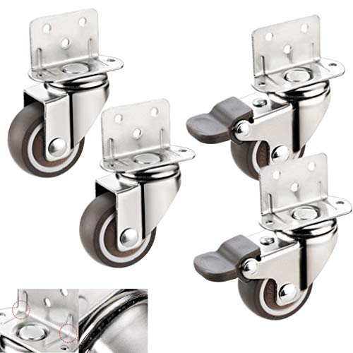 Juego de 4 Ruedas giratorias para Muebles, universales, con Giro de 360 Grados, Tipo L, aptas para carritos cambiadores, sillas y cunas. Seguridad (2 universales + 2 con Freno de 1 Pulgada).