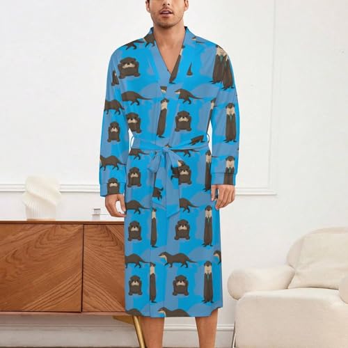 Otters Pattern Pajama Bathrobe SleepwearKnee Funny Shawl Gift for Men2