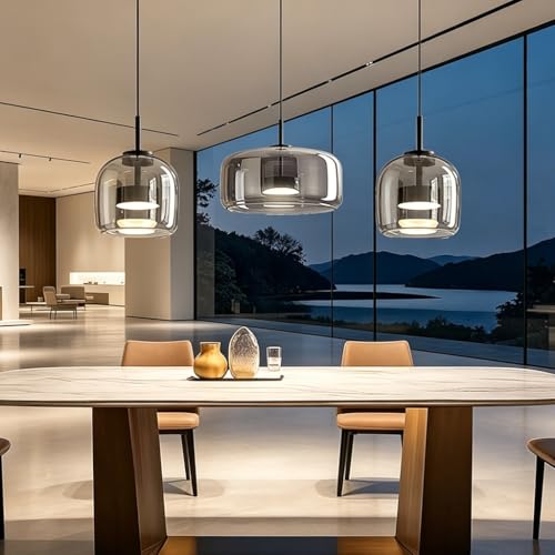 Lustre en verre moderne suspendu LED noir au design épuré pour villa