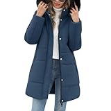 VXVGER Women's Thicken Puffer Coat Winter Warm Fleece Quilted Jacket Padded Parka Coat with Removable Hood(Navy,XL)