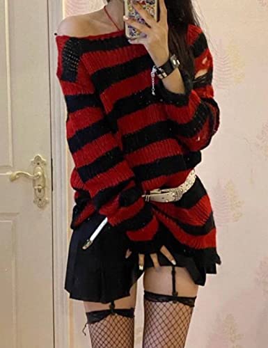 Zhiyouni Punk Gothic Sweater for Women Men Hollow Out Loose Knit Pullover Tops4