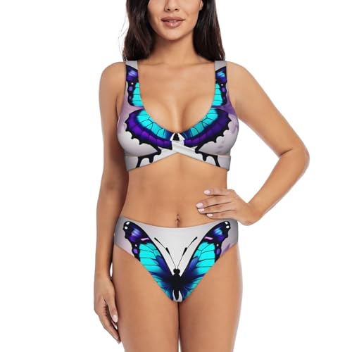 Bikini deux pièces papillon violet en tissu premium pour femme