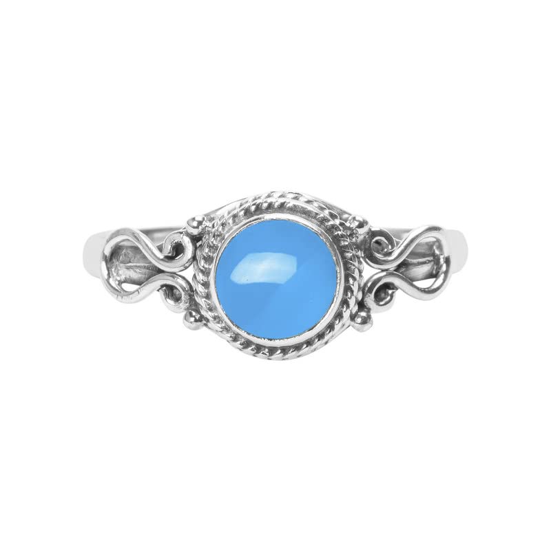 Miniatura 2 de Blue Chalcedony Stone Ring, Handmade 925 Sterling Silver Rings for Women Girls, Natural Gemstone Ring US size 6 Solitaire Ring, Round Stone Ring,