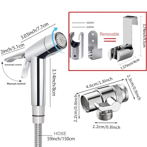 Bidet Handbrause Set, ABS Chrom Baby Stoffwindelsprüh Kit mit Wasserhahnspender, Schlauch- und Hakentoilette oder Wandhalterung
