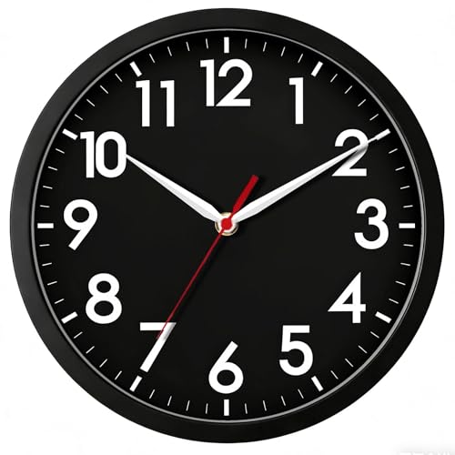 Image of AKCISOT Wall Clock 8 Inch Silent Non-Ticking Modern Clocks Battery Operated - Analog Small Classic for Office, Home, Bathroom, Kitchen, Bedroom, School(Black)