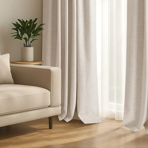 Cortinas opacas para evitar la luz exterior DEFYNEE paneles térmicos de lino contra el calor 8