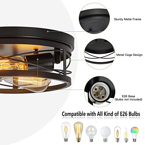 Farmhouse Flush Mount Ceiling Light 2-Light Black Ceiling Light Fixtures Industrial Metal Cage Flush Mount Ceiling Light For Hallway, Kitchen, Foyer Bedroom Living Room Laundry #TOP2