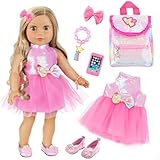 ECORELF American 18 Inch Doll Clothes and Accessories, Sequin Doll Backpack Accessories Set Included 18 inch Girl Doll Backpack,Sequin Gauze Dress,Doll Shoes,Bow Knot Hairpin,Hand Chain(No Doll)