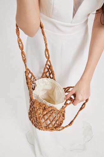 Bolso de mano de madera retro para mujer miniatura 4