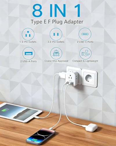 Image of Type E F Plug Adapter 2 Pack, HANYCONY South Korea Outlet Adapter