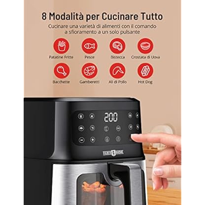 Fritteuse mit 5 Litern, 1200 W, Air Fryer mit Sichtfenster, Touchscreen, Heißluftfritteuse, geräuschlos, mit 8 Programmen, antihaftbeschichtet – Bild 4