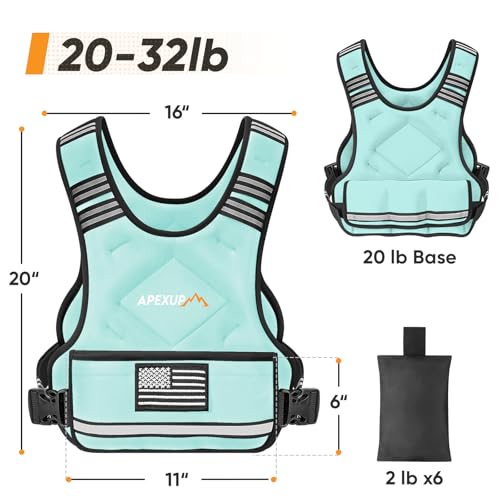 Image of APEXUP Adjustable Weighted Vest, 4-10lb /12-18lb /20-32lb Vest with 6 Ironsand Weights and Large Pocket, Weight Vest for Men Women Strength Training, Running, Walking